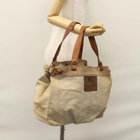 BURBERRY Tote Bag Canvas Beige Auth b - Picture 1 of 14